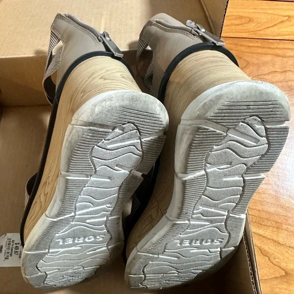 Sorel Tan and Gray Joanie III Sport Strap Wedge Sandal - Picture 5 of 9